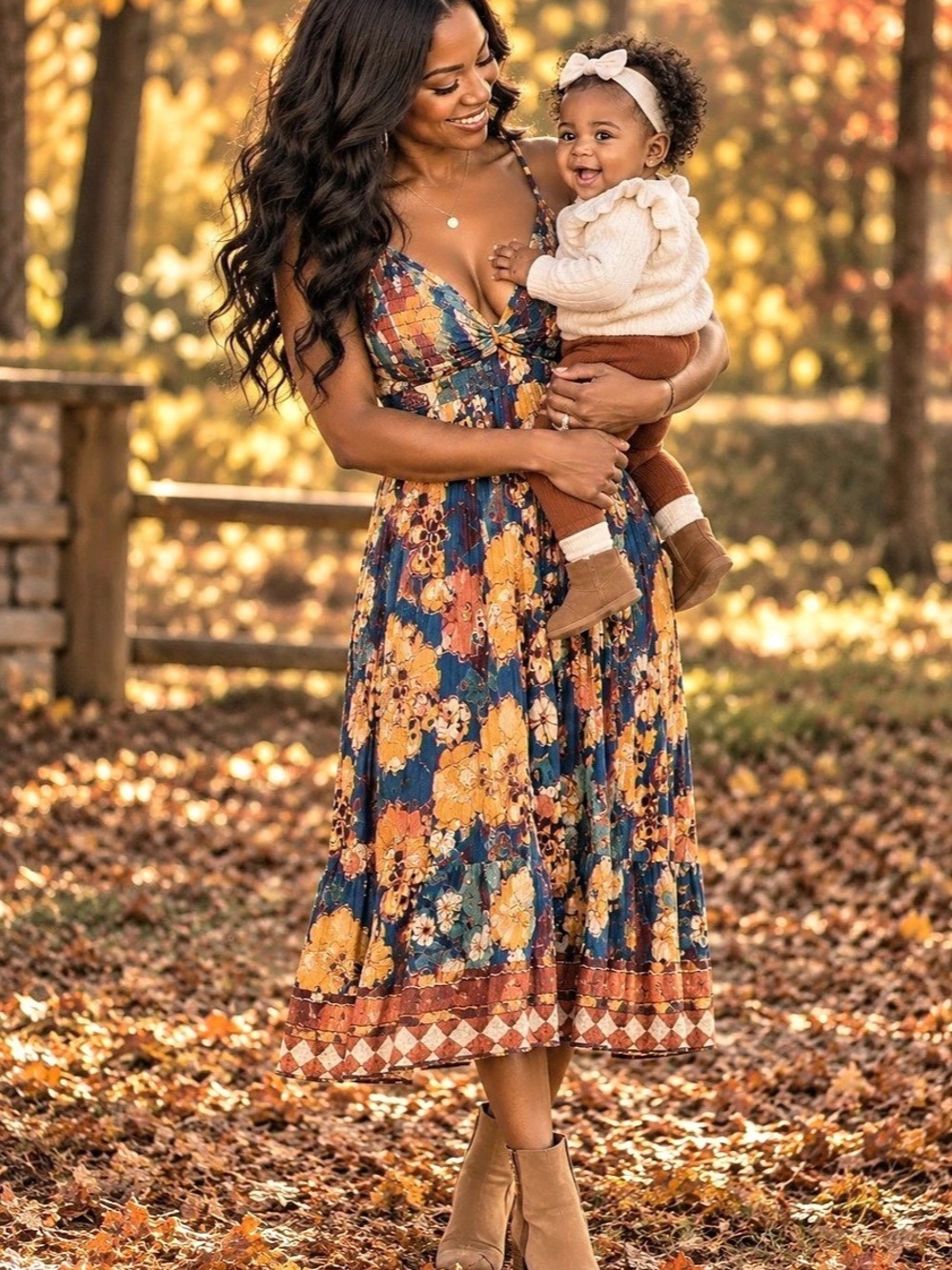 Fall pics ready! ANGIE Floral Maxi Dress in Blue & Orange Size Small